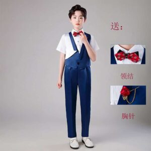 Boys navy suspender & pants set