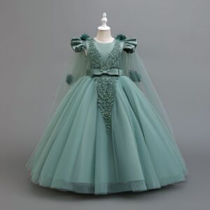 Sage green lace tulle gown