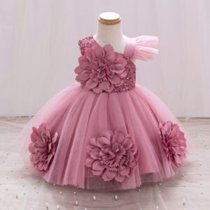Pink floral tulle gown