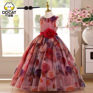 Red floral pattern ball gown
