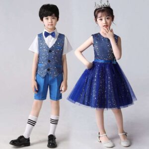 Blue vest set & blue sequin dress