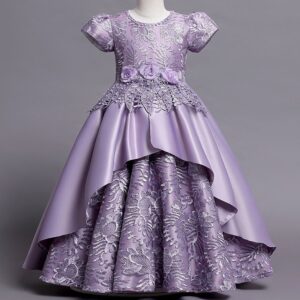 Lavender embroidered tiered gown