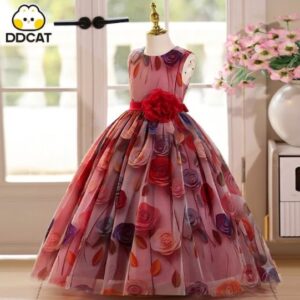 Red floral pattern ball gown